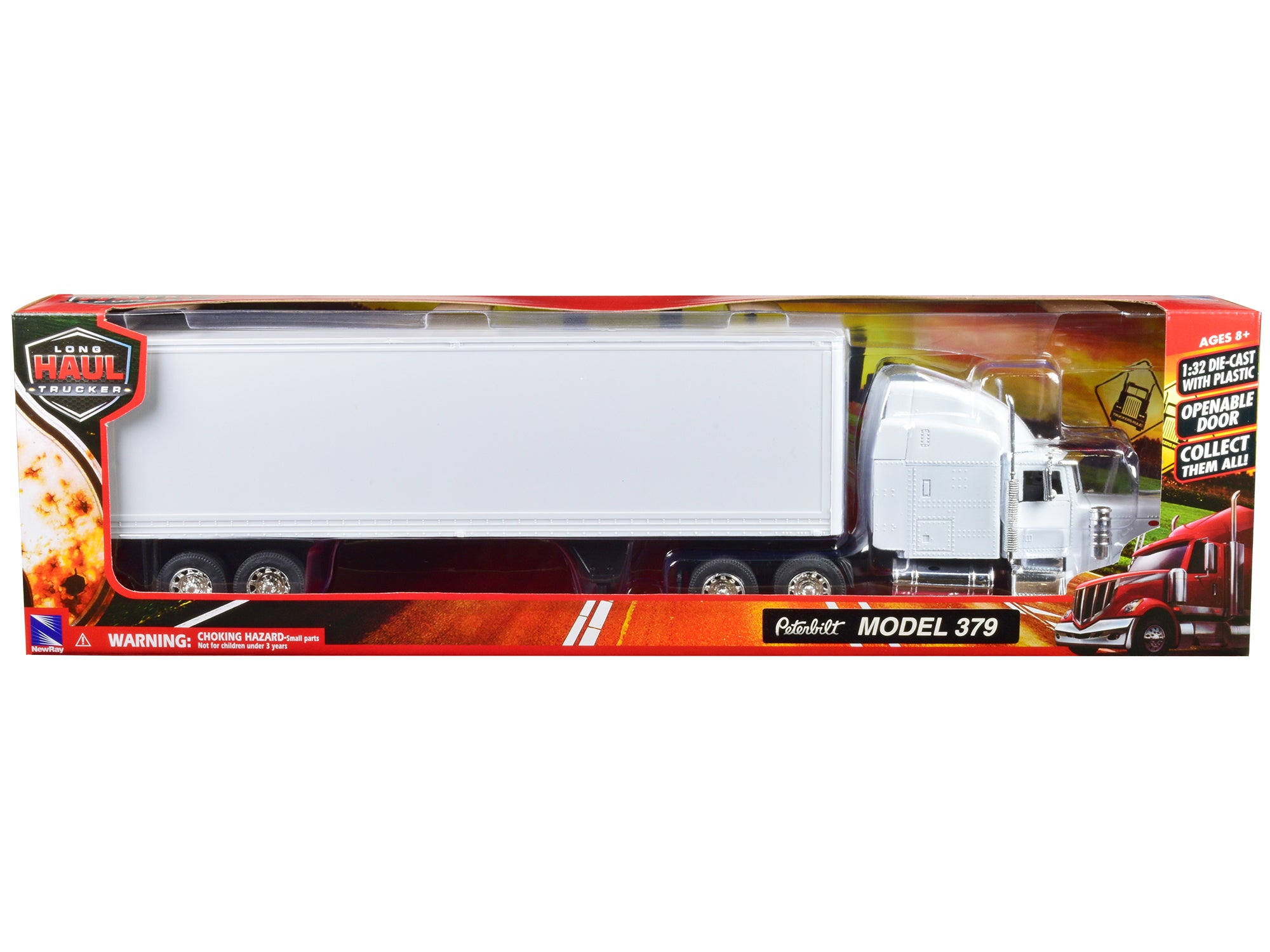 Peterbilt 379 Truck with Dry Goods Trailer White "Long Haul Trucker" Series 1/32 Diecast Model by New Ray - image 3