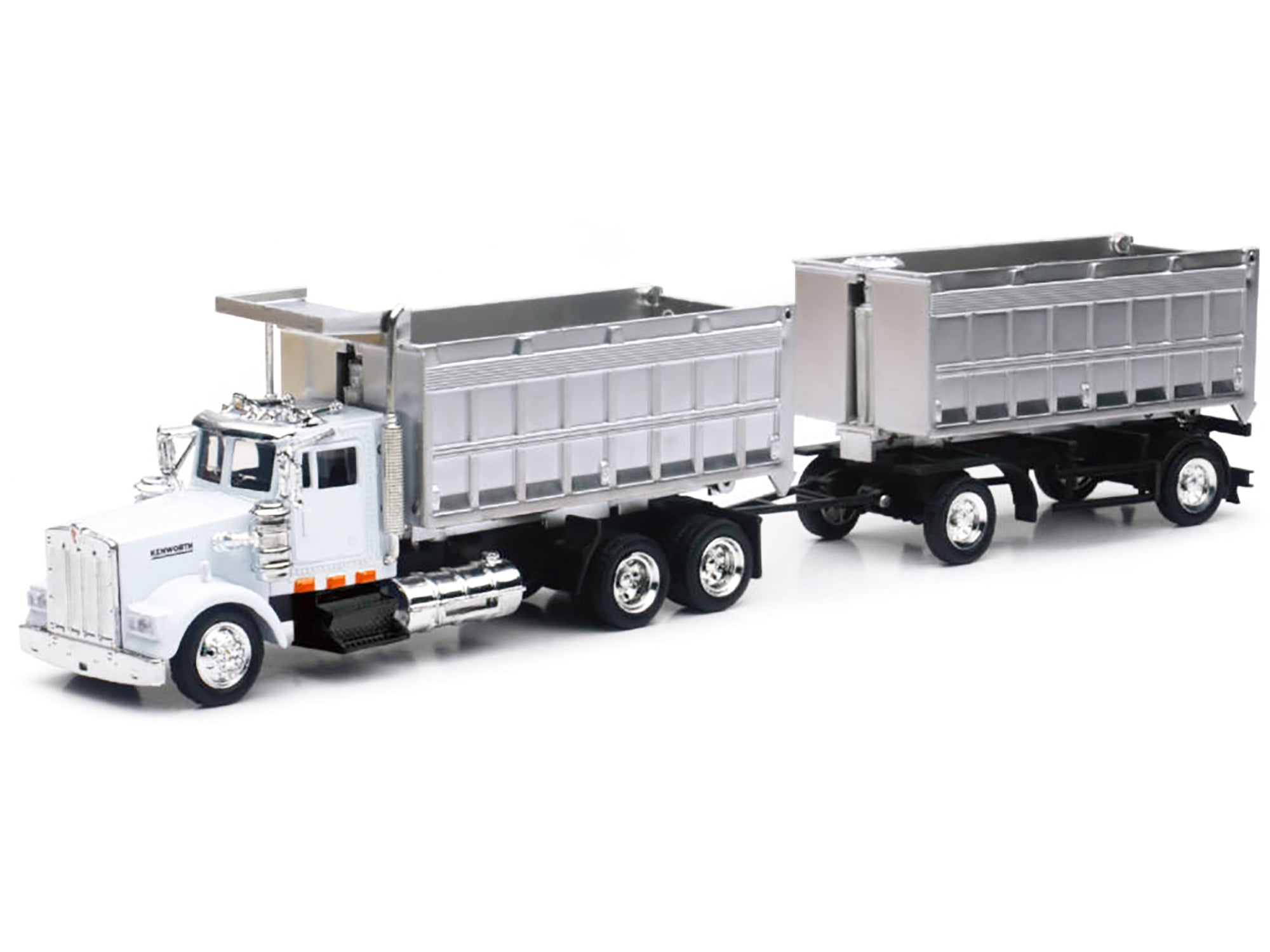 Kenworth W900 Dump Truck with Twin Dump Body White and Chrome "Long Haul Trucker" Series 1/43 Diecast Model by New Ray - image 2