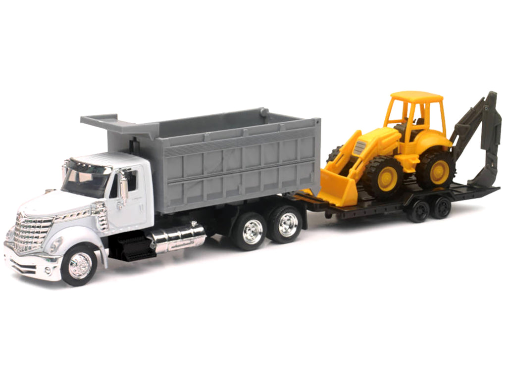 International Lonestar Dump Truck White and Wheel Loader Yellow with Flatbed Trailer "Long Haul Truckers" Series 1/43 Diecast Model by New Ray - image 2