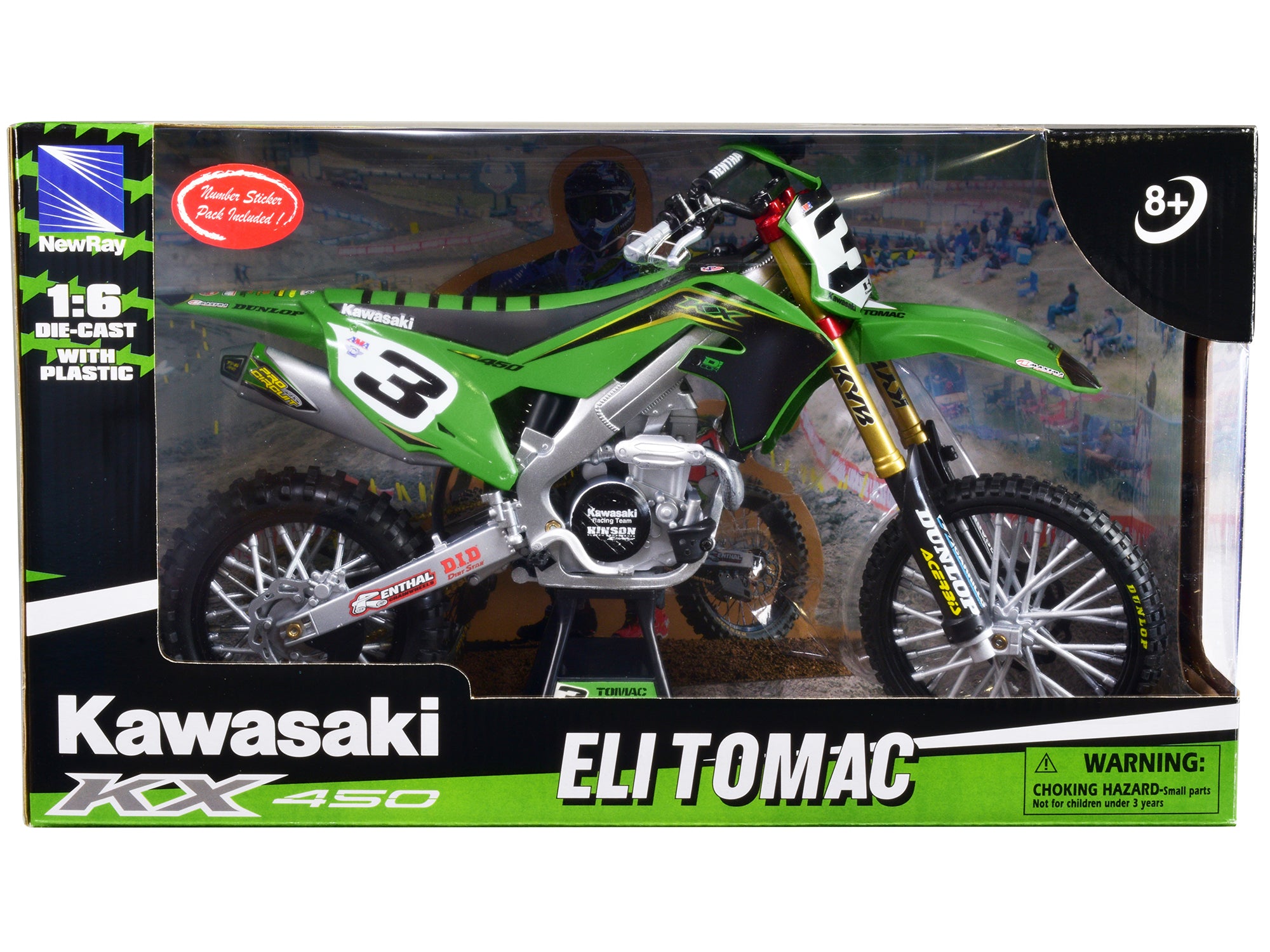 Kawasaki KX 450F Dirt Bike Motorcycle #3 Eli Tomac Green and Black "Kawasaki Racing Team" 1/6 Diecast Model by New Ray - image 3