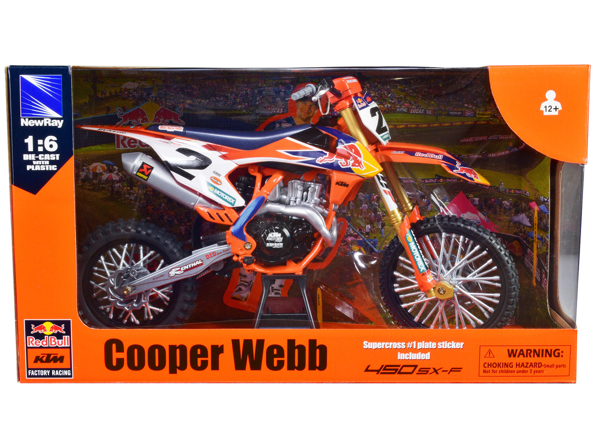 KTM 450 SX-F #2 Cooper Webb "Red Bull KTM Factory Racing" SuperCross 1/6 Diecast Model by New Ray - image 3