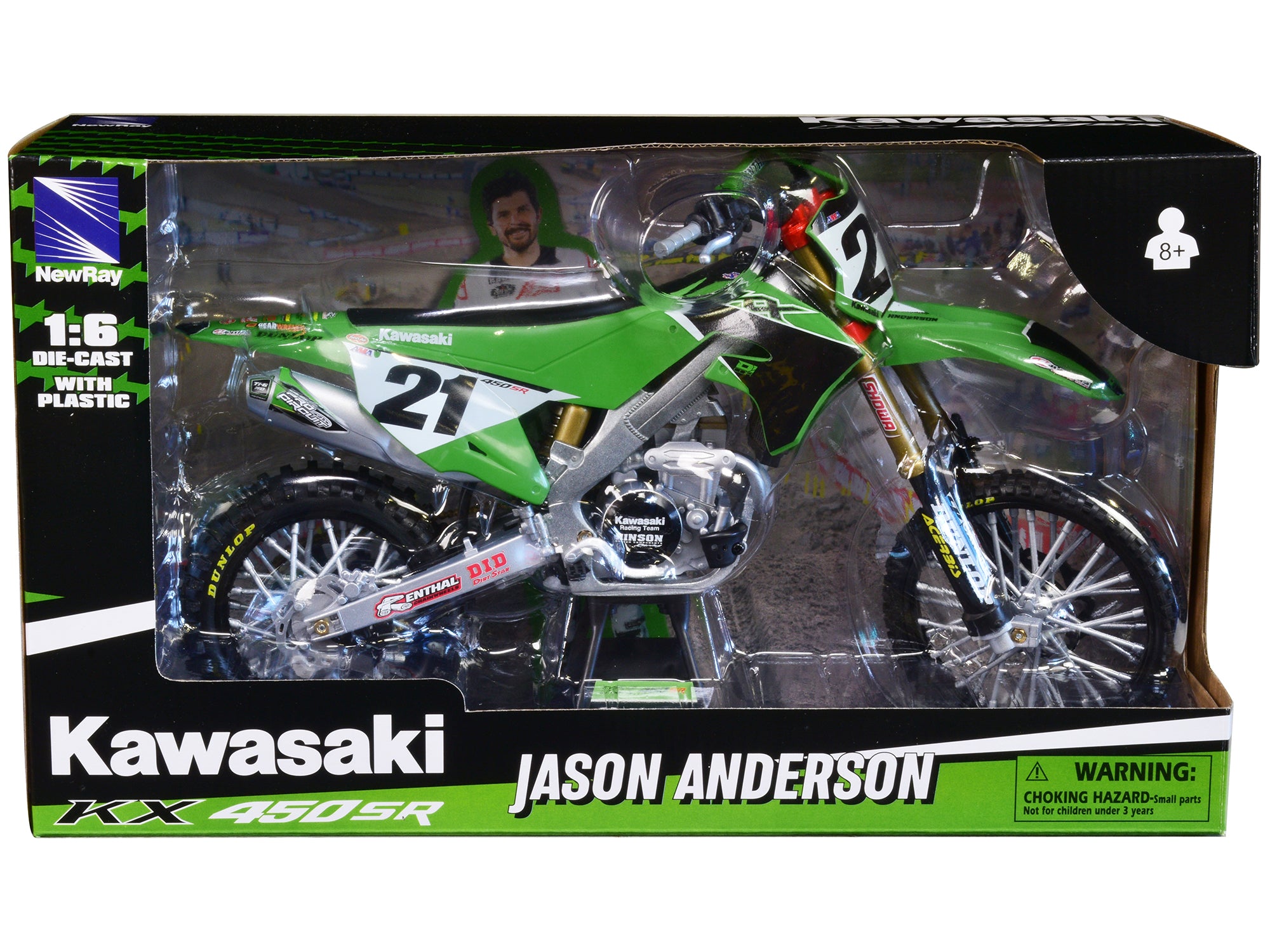 Kawasaki KX450SR Dirt Bike Motorcycle #21 Jason Anderson Green and Black "Kawasaki Racing Team" 1/6 Model by New Ray - image 3