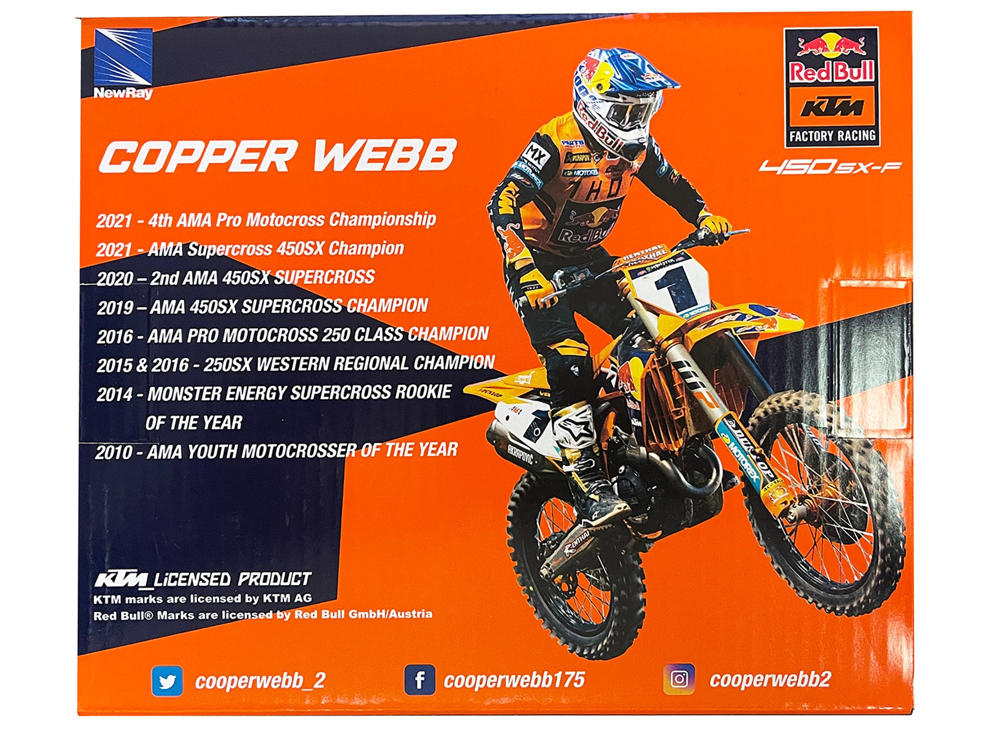 KTM 450 SX-F Motorcycle #2 Cooper Webb "Red Bull KTM Factory Racing" 1/12 Diecast Model by New Ray - image 2