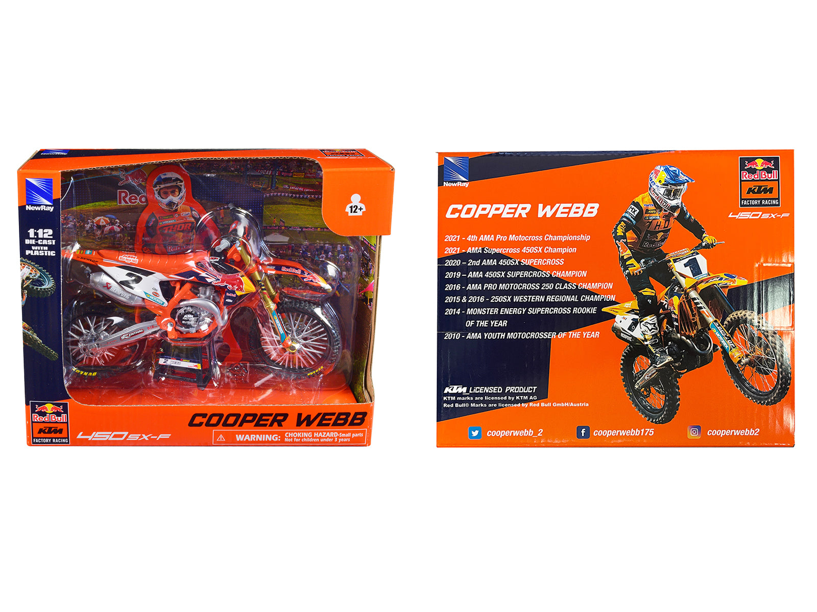 KTM 450 SX-F Motorcycle #2 Cooper Webb "Red Bull KTM Factory Racing" 1/12 Diecast Model by New Ray - image 3