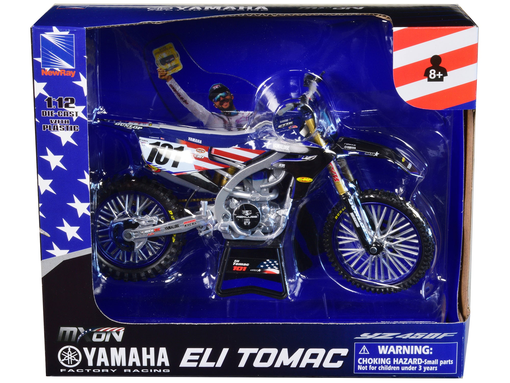 Yamaha YZ450F Dirt Bike Motorcycle #101 Eli Tomac American Flag Livery "Motocross of Nations" 1/12 Model by New Ray - image 3