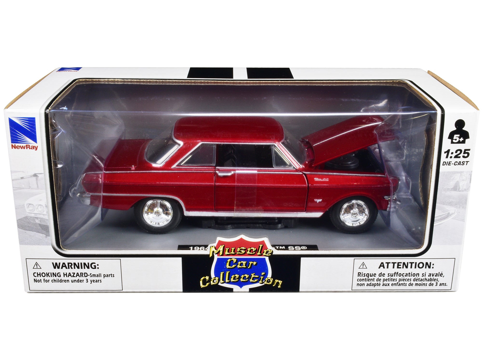 1964 Chevrolet Nova SS Burgundy "Muscle Car Collection" 1/25 Diecast Model Car by New Ray - image 3