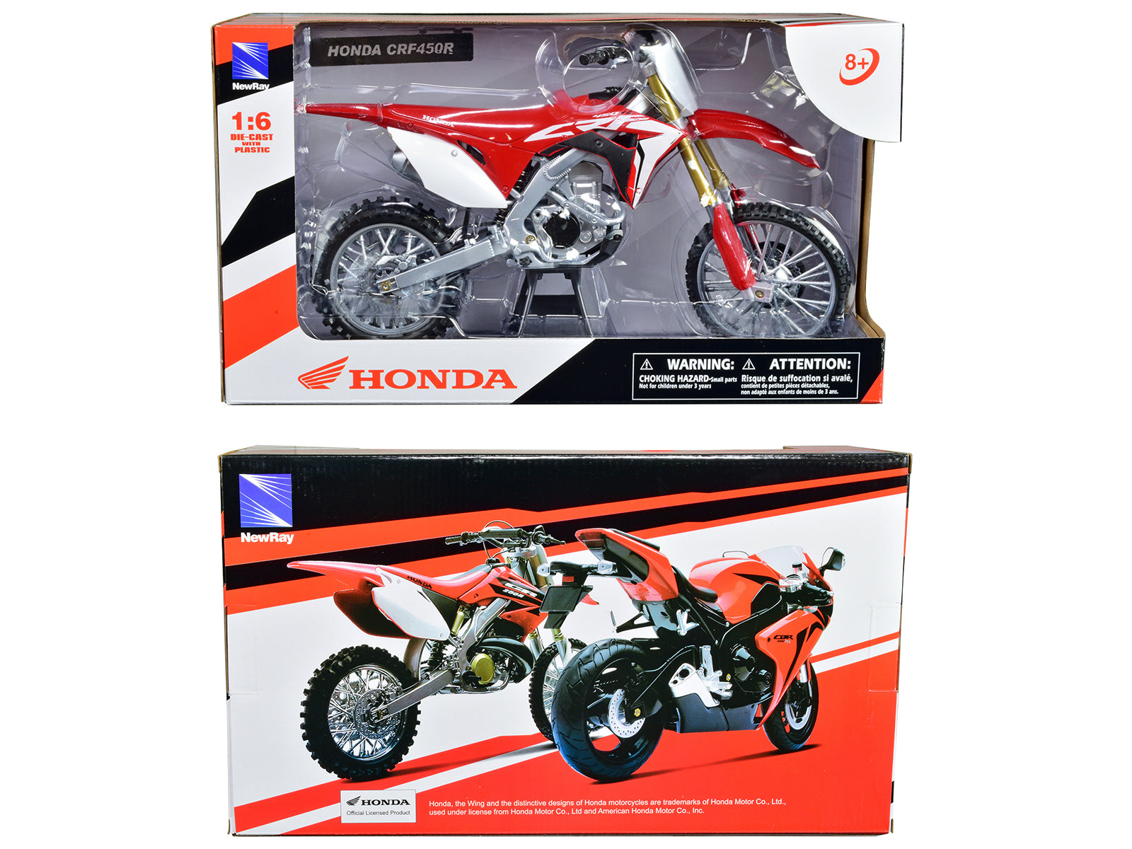 Honda CRF450R Dirt Bike Motorcycle Red and White 1/6 Diecast Model by New Ray - image 3
