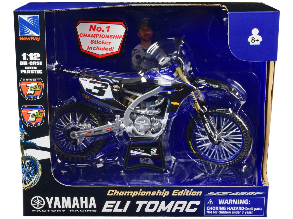 Yamaha YZ450F Championship Edition Motorcycle #3 Eli Tomac "Yamaha Factory Racing" 1/12 Diecast Model by New Ray - image 3