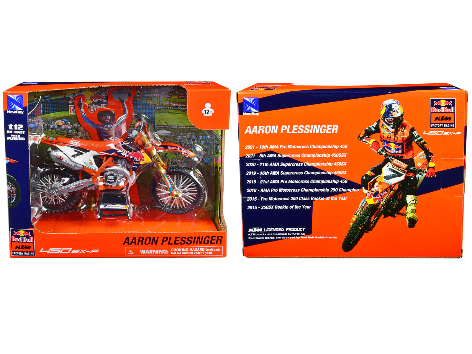 KTM 450 SX-F Motorcycle #7 Aaron Plessinger "Red Bull KTM Factory Racing" 1/12 Diecast Model by New Ray - image 3