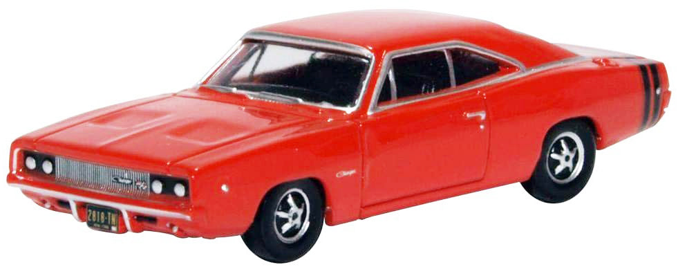 1968 Dodge Charger Bright Red with Black Stripes 1/87 (HO) Scale Diecast Model Car by Oxford Diecast - image 2