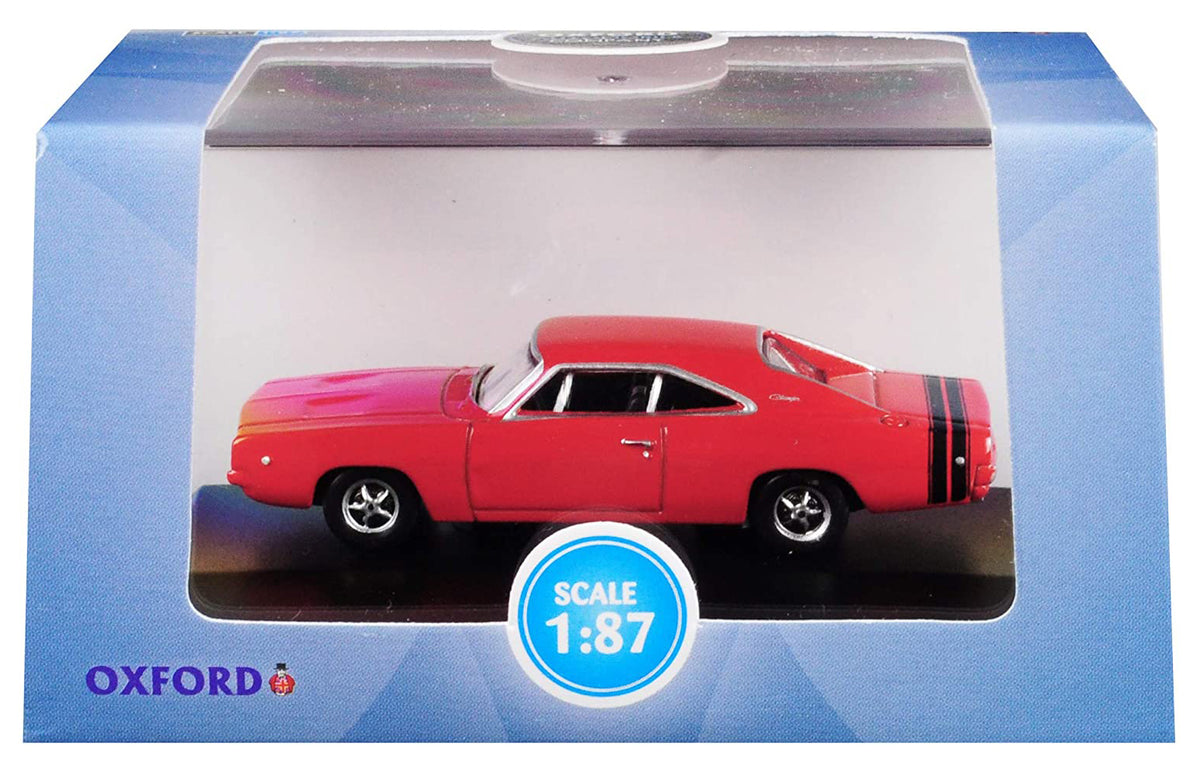 1968 Dodge Charger Bright Red with Black Stripes 1/87 (HO) Scale Diecast Model Car by Oxford Diecast - image 3