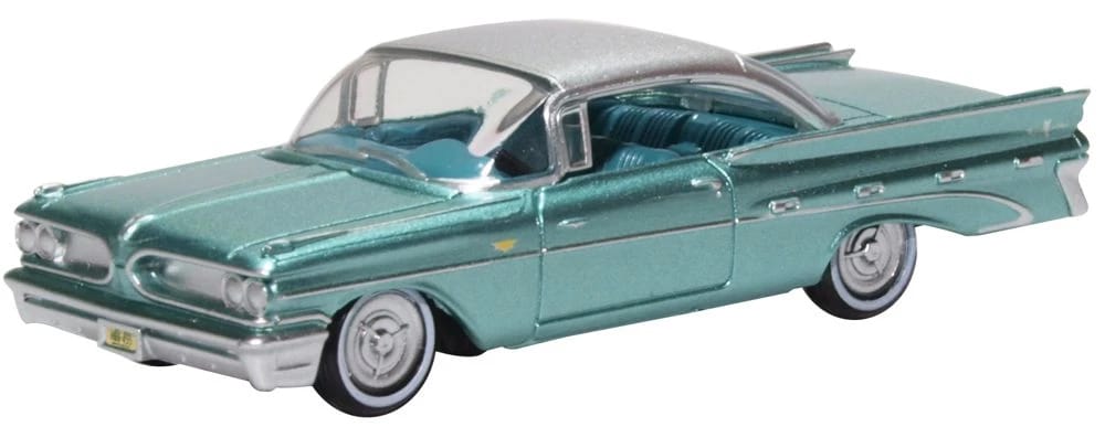 1959 Pontiac Bonneville Coupe Seaspray Green with Silver Top 1/87 (HO) Scale Diecast Model Car by Oxford Diecast - image 2