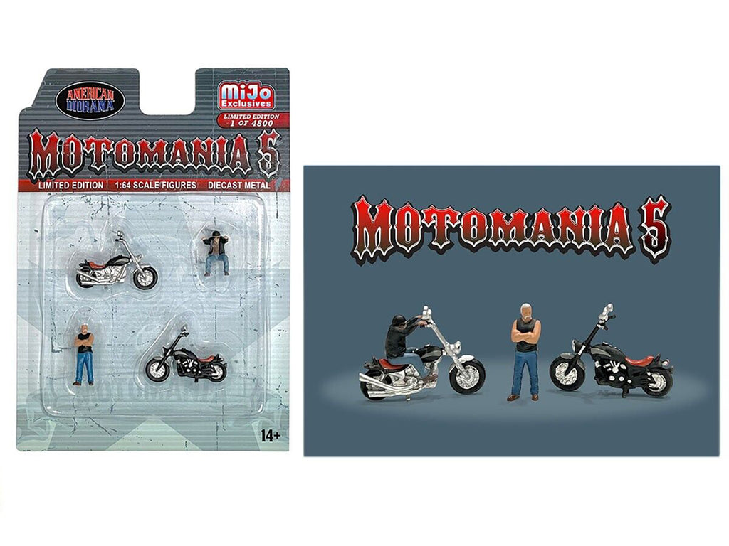 "Motomania 5" 4 piece Diecast Set (2 Figures and 2 Motorcycles) Limited Edition to 4800 pieces Worldwide for 1/64 Scale Models by American Diorama - image 2
