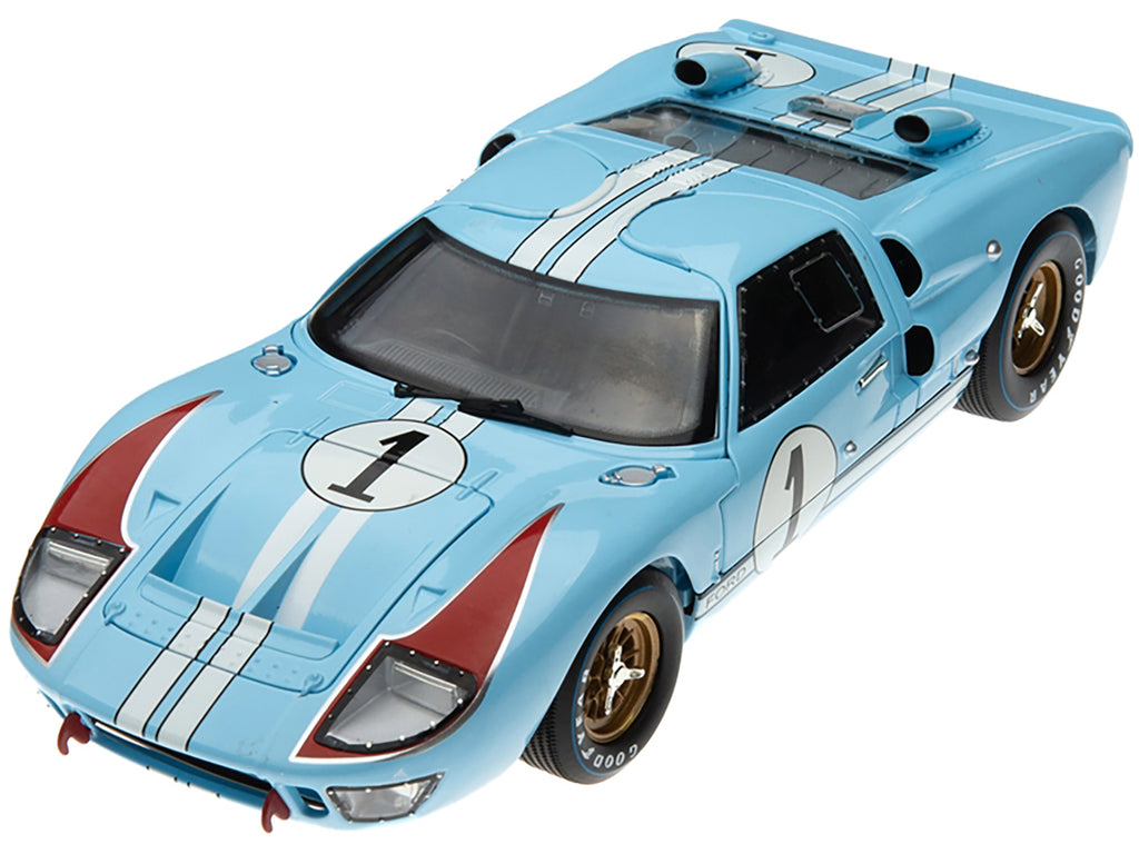 1966 Ford GT 40 MK II RHD (Right Hand Drive) #1 Light Blue Miles - Hulme Le Mans 1/18 Diecast Model Car by Shelby Collectibles - image 2
