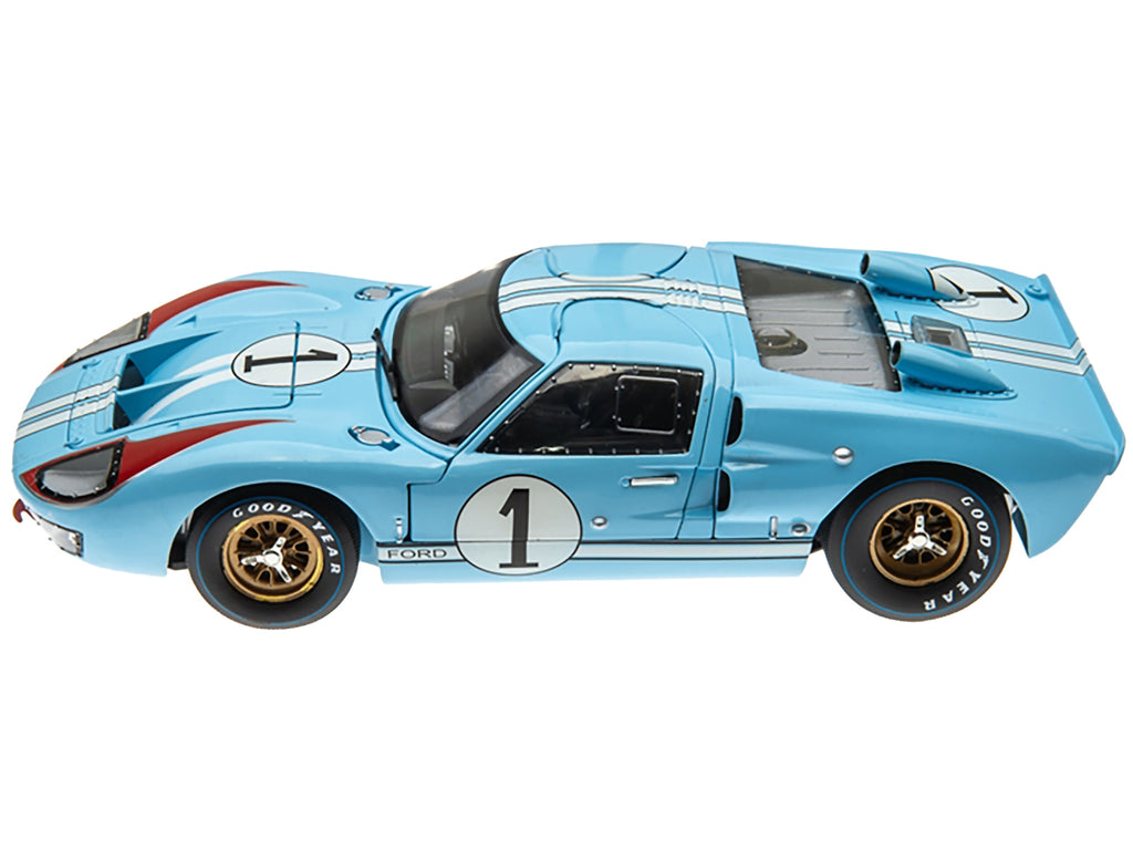 1966 Ford GT 40 MK II RHD (Right Hand Drive) #1 Light Blue Miles - Hulme Le Mans 1/18 Diecast Model Car by Shelby Collectibles - image 3