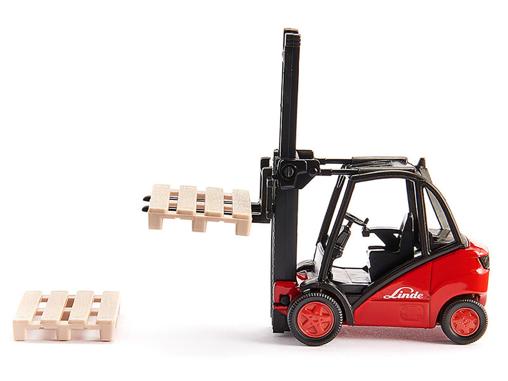 Linde Forklift Truck Red with 2 Pallet Accessories 1/50 Diecast Model by Siku - image 3