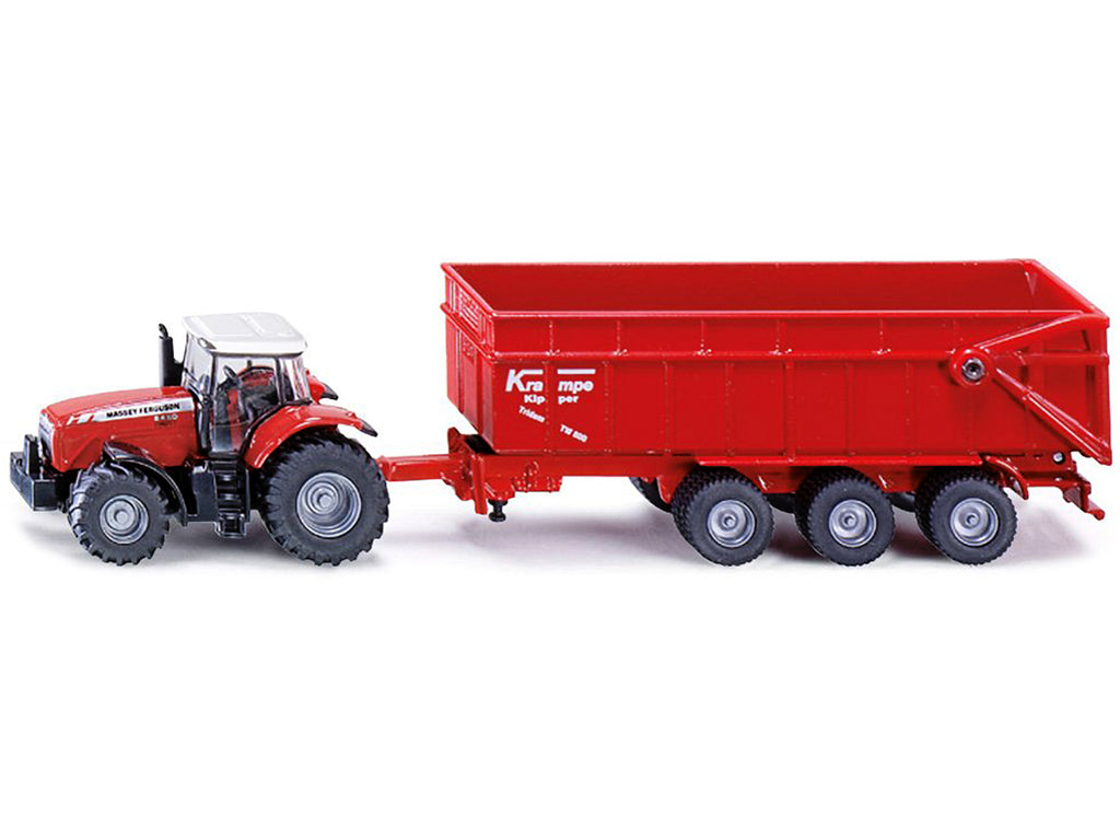 Massey Ferguson 8480 Dyna VT Tractor Red with Silver Top and Krampe Dump Trailer Red 1/87 (HO) Diecast Models by Siku - image 2