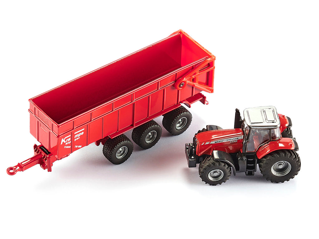 Massey Ferguson 8480 Dyna VT Tractor Red with Silver Top and Krampe Dump Trailer Red 1/87 (HO) Diecast Models by Siku - image 3