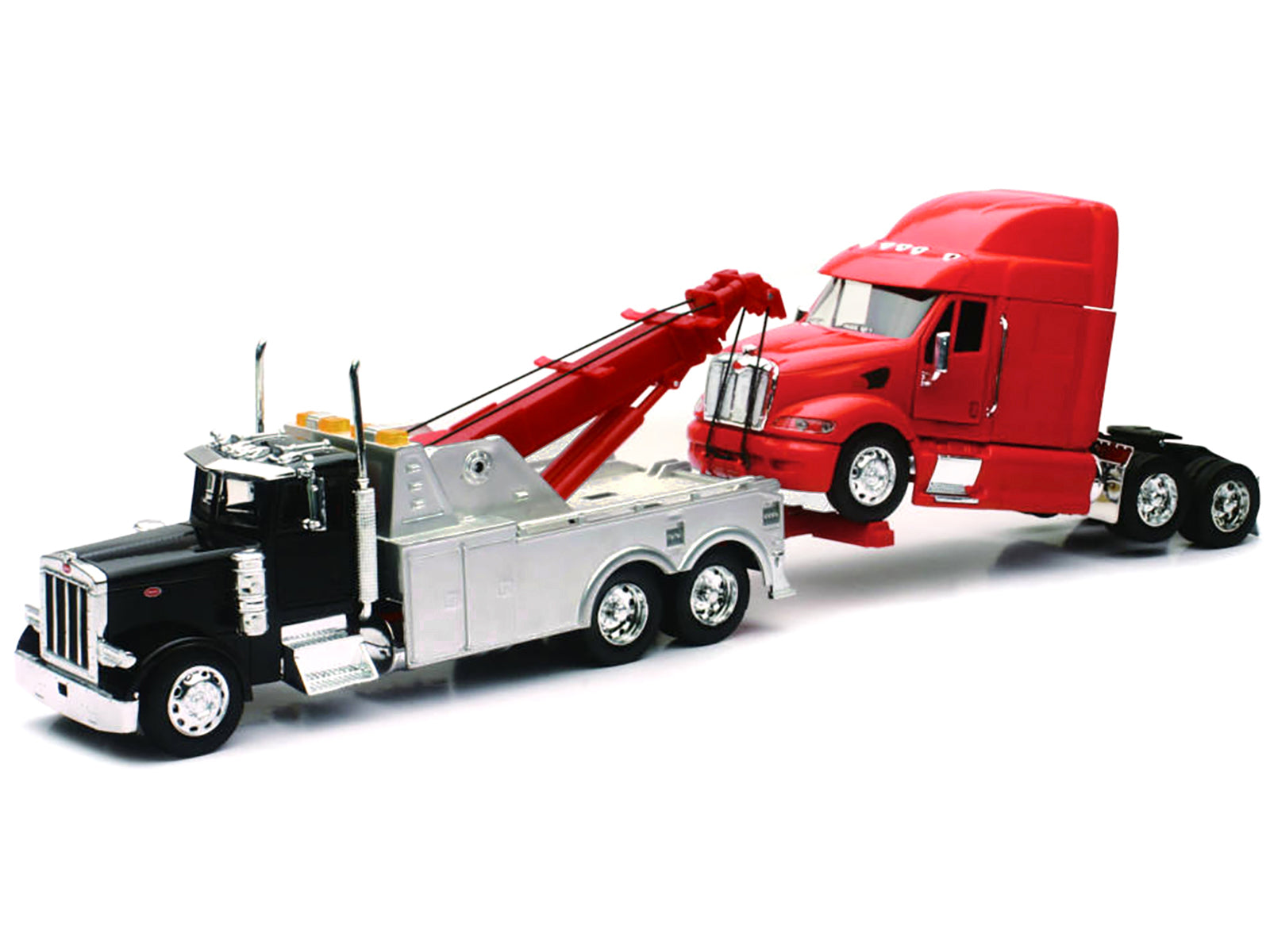 Peterbilt 379 Tow Truck Black with Peterbilt 387 Truck Tractor Red Set of 2 pieces 1/32 Diecast Model by New Ray - image 2