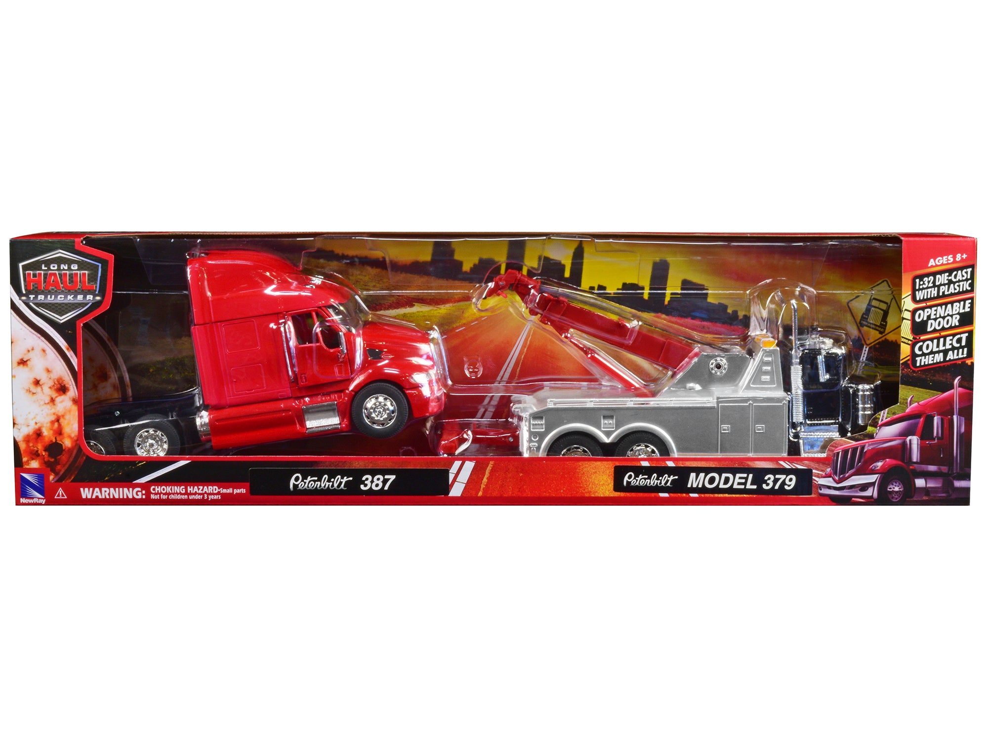 Peterbilt 379 Tow Truck Black with Peterbilt 387 Truck Tractor Red Set of 2 pieces 1/32 Diecast Model by New Ray - image 3