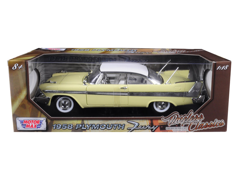 1958 Plymouth Fury "Timeless Classics" Yellow with White Top 1/18 Diecast Model Car by Motormax - image 3